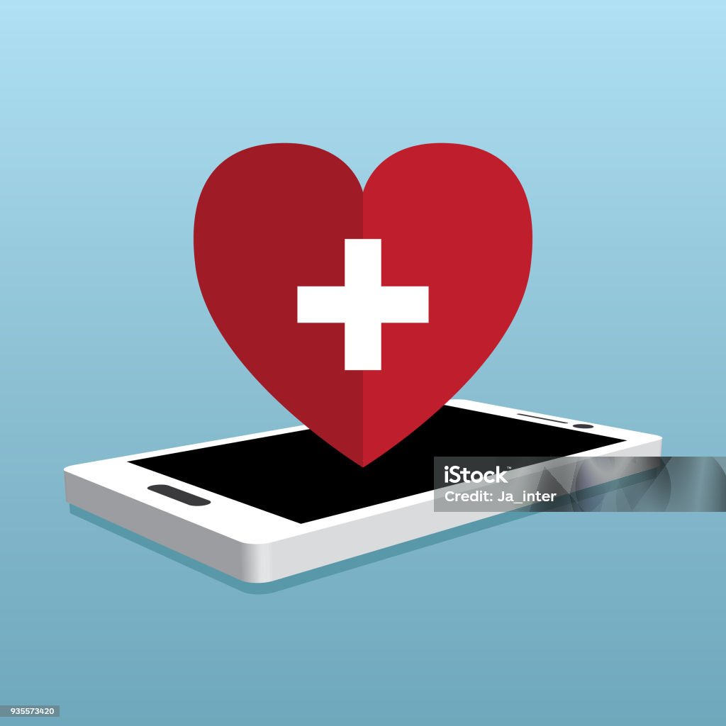 Medicine mobile Equipment, Hospital, Human Heart, Mobile Phone, Donation Analyzing stock vector