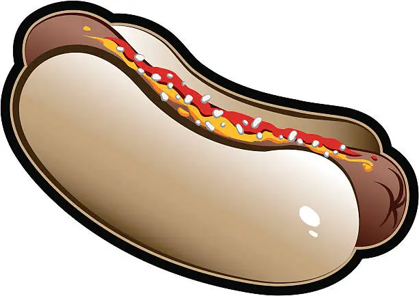 Vector illustration of Hotdog with Mustard, Ketchup, and Onions