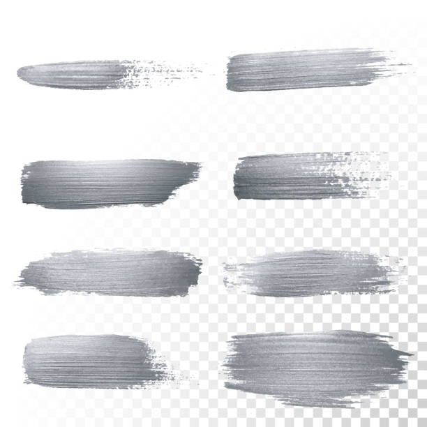 Silver Glitter Paint Brush Strokes Set Or Abstract Dab Smear With Smudge  Texture On Transparent Background Vector Isolated Set Of Glittering Silver  Paint Ink Splash For Luxury Cosmetic Design Stock Illustration 