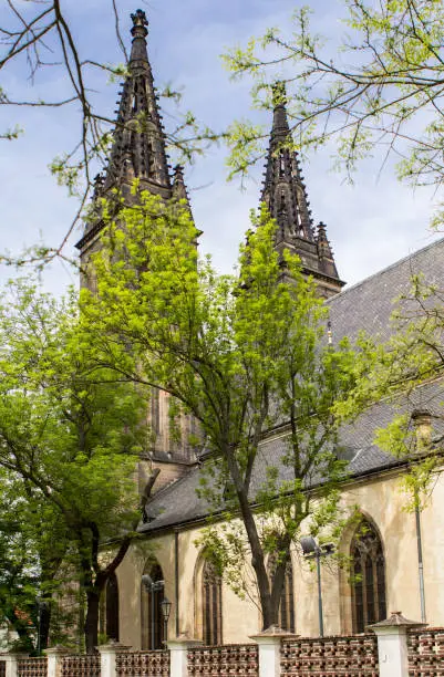 View of the Saint Peter and Paul Cathedral in the district Vysehrad in Prague, Czech Republic