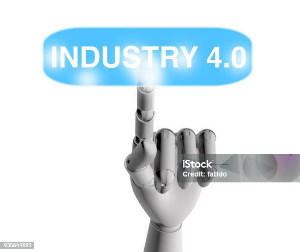 Industry 40 Button Stock Photo - Download Image Now - Freight Transportation, Robot, Robotic Arm