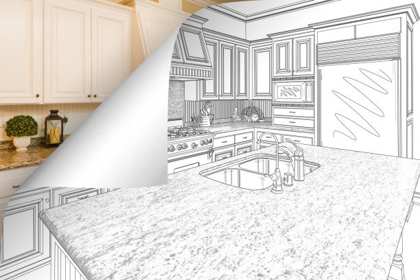 istock Kitchen Drawing Page Corner Flipping with Photo Behind 935650012