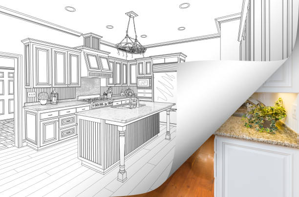 istock Kitchen Drawing Page Corner Flipping with Photo Behind 935650076