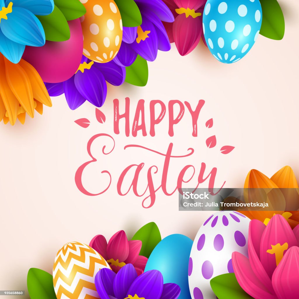 Spring Background Roses Easter Easter Background With Spring Flowers And Eggs Stock Illustration ...