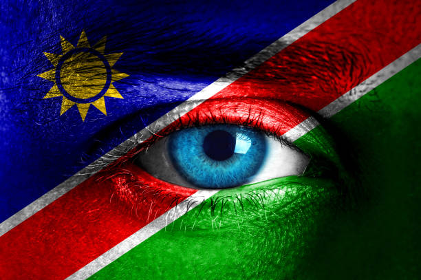 istock Human face painted with flag of Namibia 935659412