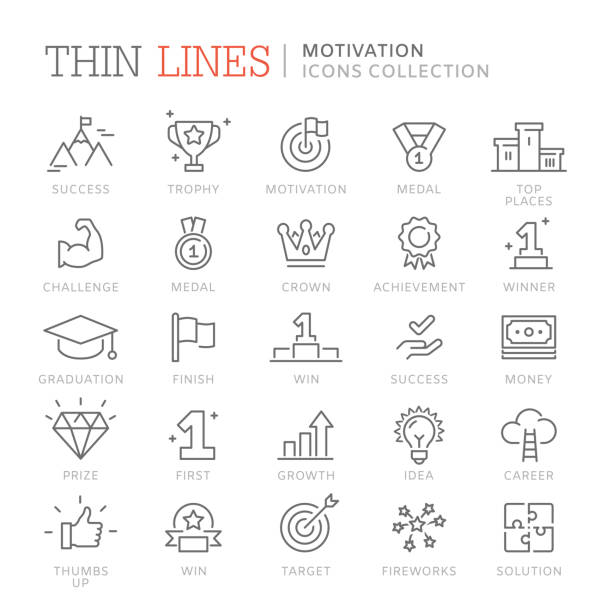 Collection of motivation icons Collection of motivation thin line icons. Vector eps 8 challenge icons stock illustrations