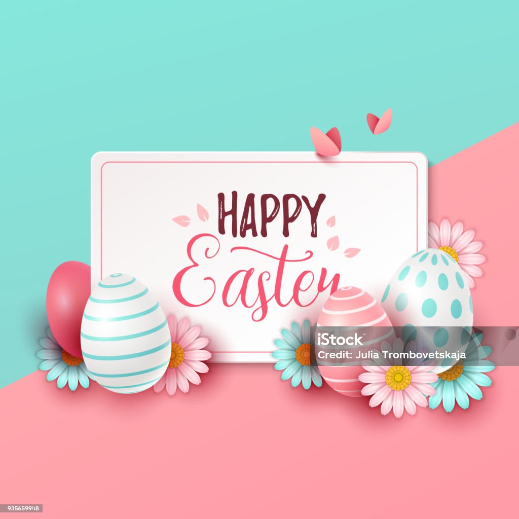 Spring Background Roses Easter Easter Background With Spring Flowers And Eggs Stock Illustration ...
