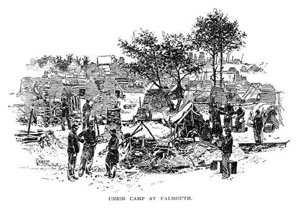 Union Army Camp at Falmouth Virginia Union Army Camp at Falmouth Virginia -  Scanned 1887 Engraving falmouth harbor stock illustrations