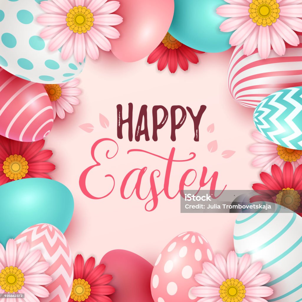 Spring Background Roses Easter Easter Background With Spring Flowers And Eggs Stock Illustration ...