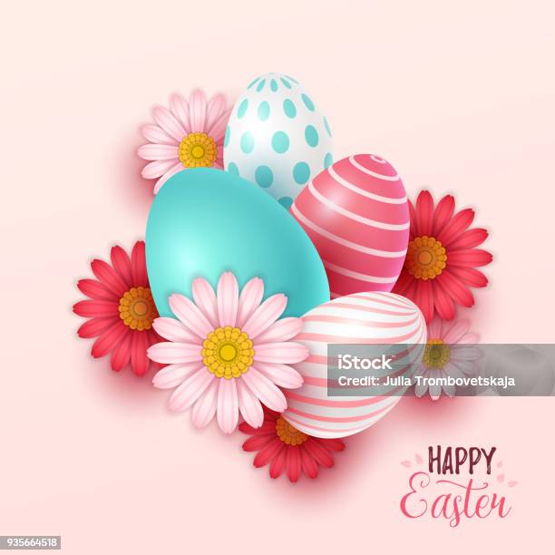 Spring Background Roses Easter Easter Background With Spring Flowers And Eggs Stock Illustration ...
