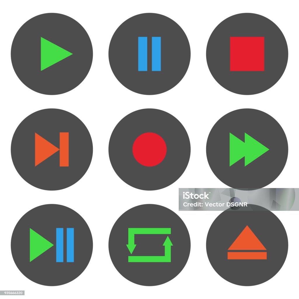 Colorful Media Player Control Buttons Set Play Pause Stop Record ...