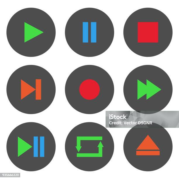 Colorful Media Player Control Buttons Set Play Pause Stop Record ...