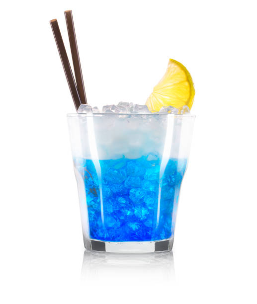 istock Blue curacao cocktail with lime and black straw 935671020