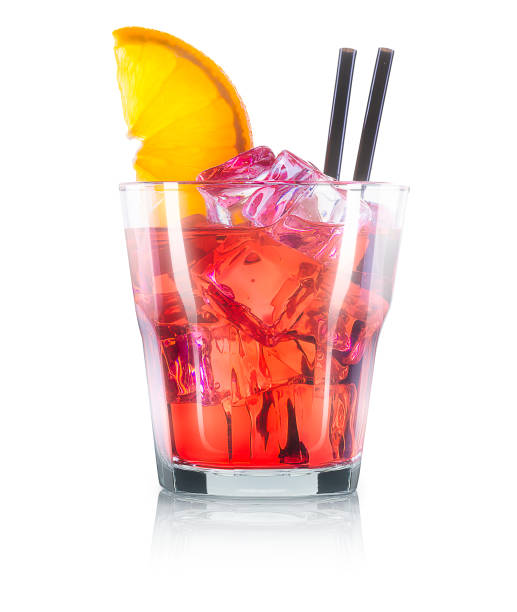 cosmopolitan cocktail with orange and black straw - cosmopolitan imagens e fotografias de stock