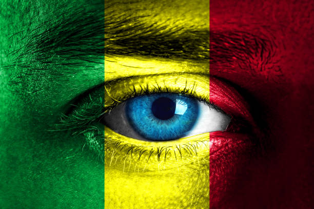 istock Human face painted with flag of Mali 935671064