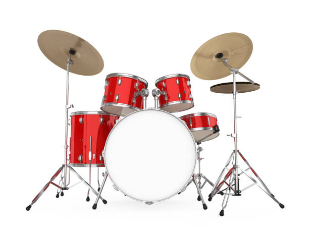 kit de tambor rojo aislado - baterias musicales fotografías e imágenes de stock