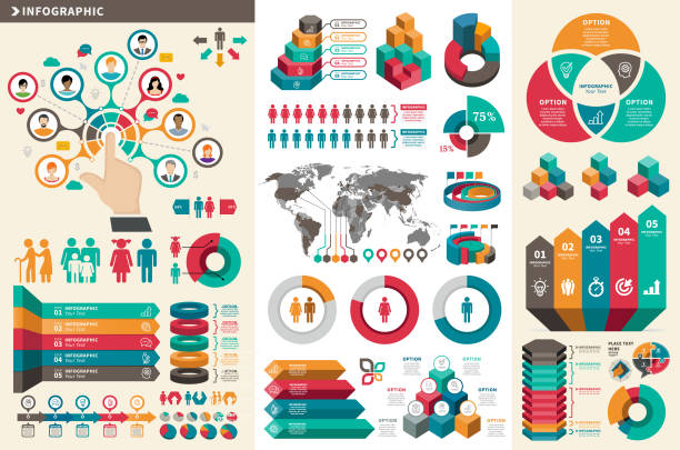 ilustraciones, imágenes clip art, dibujos animados e iconos de stock de infografía elementos - demografía