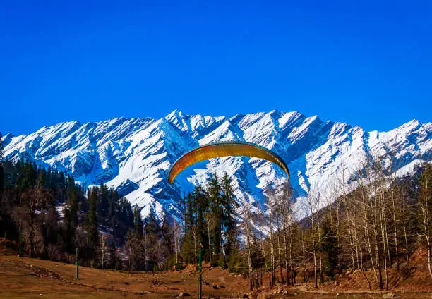 Paragliding in Solang Valley near Manali in Himachal Pradesh ,India