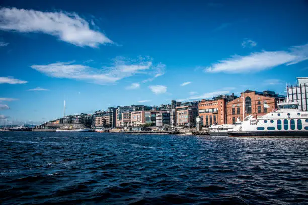 Cityscape of Oslo Aker Brygge Harbour, Norway