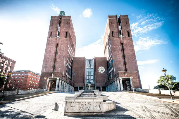 Photo of Oslo Radhus City Hall Iconic Towers at Sunrise, Norway