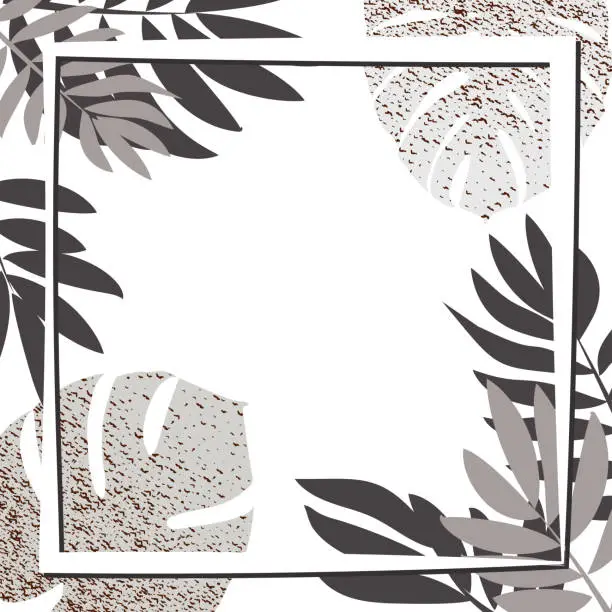 Vector illustration of Silver tropical leaves with frame