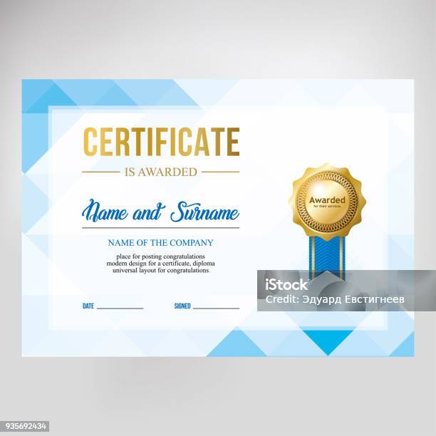 Gift Certificate Diploma Template Background Modern Geometric Design Stock Illustration - Download Image Now