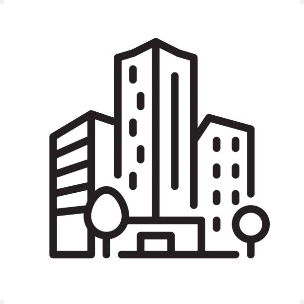 ilustrações de stock, clip art, desenhos animados e ícones de office building - outline icon - pixel perfect - city symbol