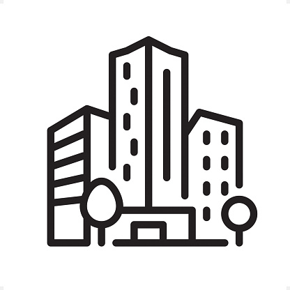 Office Building - Professional outline black and white vector icon.
Pixel Perfect Principle - icon designed in 64x64 pixel grid, outline stroke 2 px.

Complete Outline BW board — https://www.istockphoto.com/collaboration/boards/74OULCFeYkmRh_V_l8wKCg