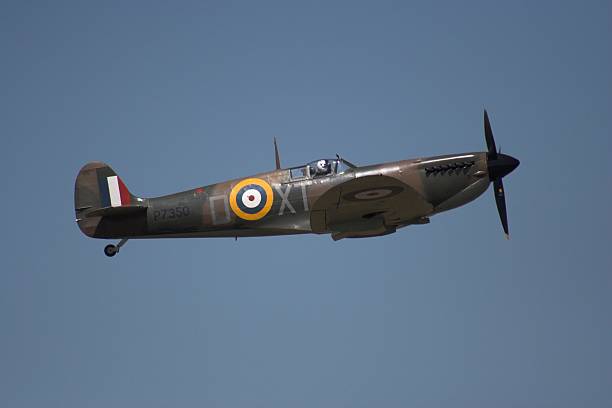 spitfire im flug - spitfire airplane world war ii airshow stock-fotos und bilder