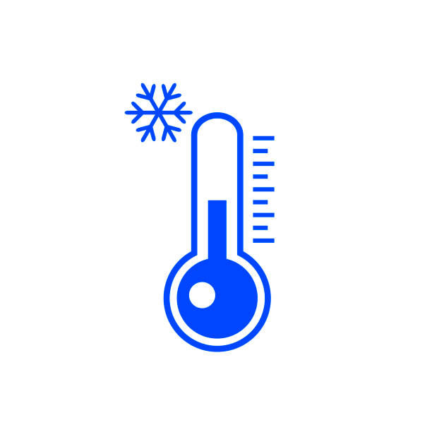 ilustraciones, imágenes clip art, dibujos animados e iconos de stock de ilustración de vector de icono frío termómetro sobre fondo blanco - barometer meteorology gauge forecasting