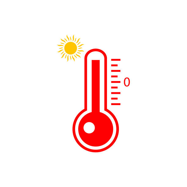 ilustrações, clipart, desenhos animados e ícones de ícone de termômetros. ícone de vetor de alta temperatura no fundo branco - barometer heat thermometer sun