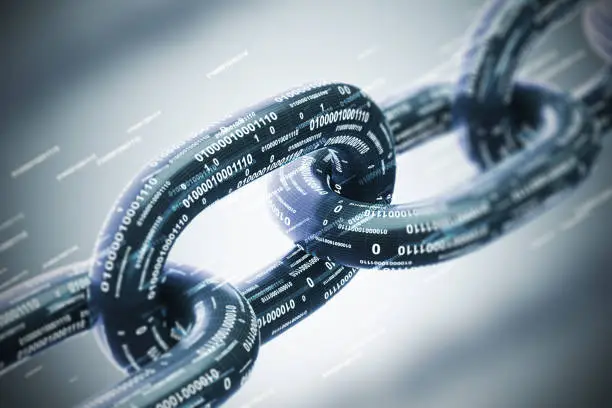 Photo of Diagonal chain, a blockchain concept, gray closeup