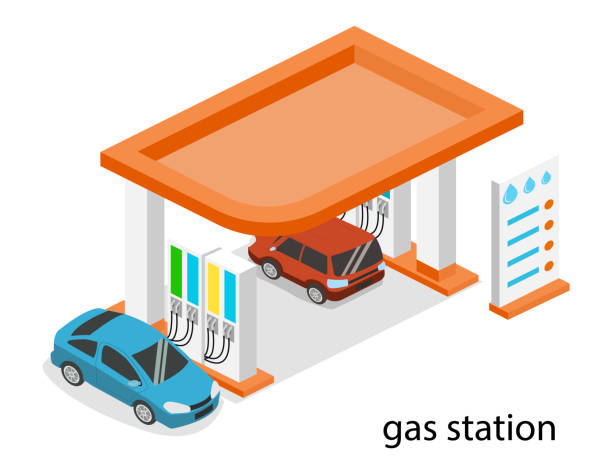 ilustrações de stock, clip art, desenhos animados e ícones de isometric 3d vector illustration petrol station, gas station for cars - isometric gas station transportation car