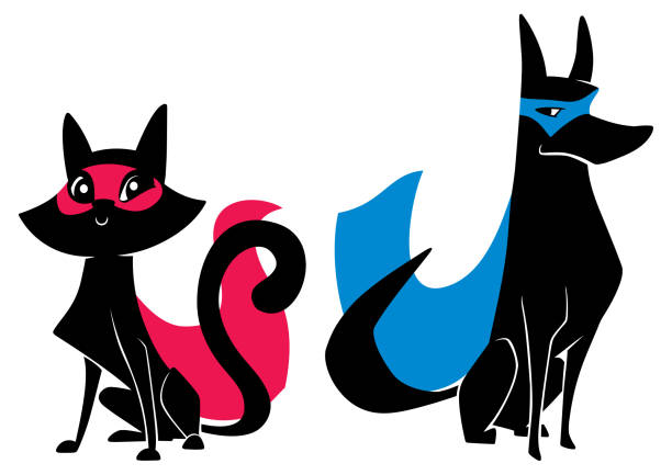 ilustrações de stock, clip art, desenhos animados e ícones de super cat and super dog silhouettes - heroes dog pets animal