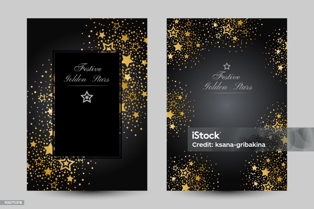 Anniversary luxury backgrounds with gold stars decoration. Anniversary luxury backgrounds with gold stars decoration. Vertical posters with decorative elements Star Shape stock vector