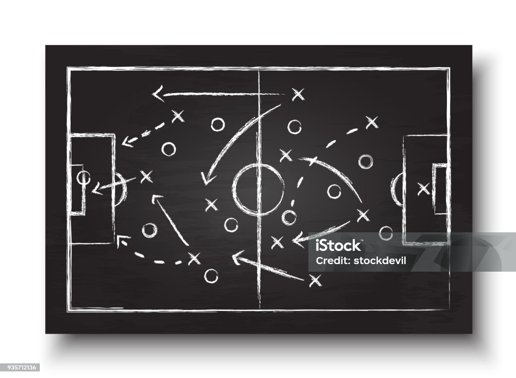 Formation de coupe de football et tactique. Tableau noir avec la stratégie de jeu de football. Vecteur de concept de tournoi 2018 pour le Championnat du monde international - clipart vectoriel de Football libre de droits