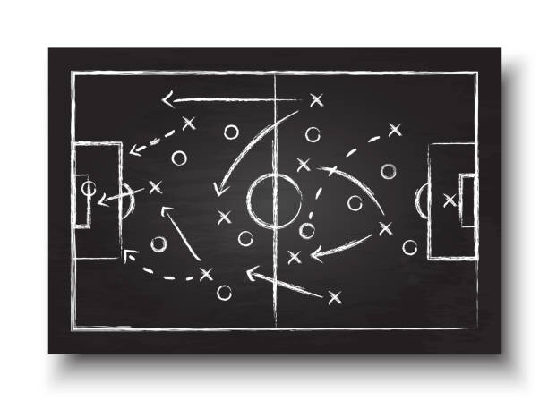 ilustrações, clipart, desenhos animados e ícones de formação de copa de futebol e tática. quadro-negro com a estratégia de jogo de futebol. vetor para o conceito de torneio 2018 campeonato mundo internacional - soccer soccer player sport playing