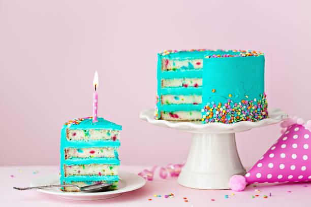 istock Colorful birthday cake with one candle 935718504