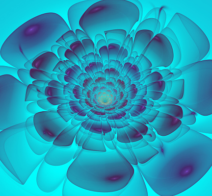 Bright abstract fractal blue flowers, Fractal Flowers Fantasy