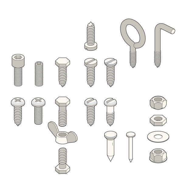 изометрические винты - bolt nut washer fastening stock illustrations