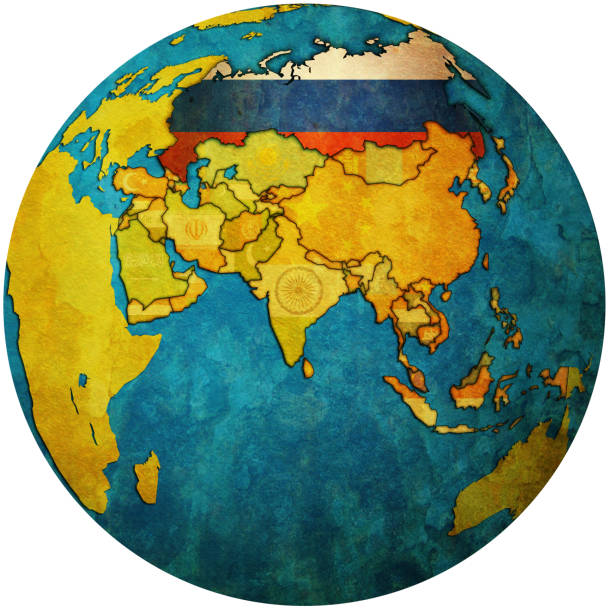 территория россии с флагом на карте земного шара - national flag flag planet symbol stock illustrations