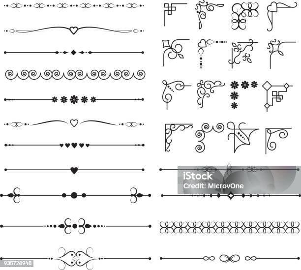 Retro Victorian Swirly Borders And Ornamental Corners Vector Elements For Vintage Frames Design Stock Illustration - Download Image Now