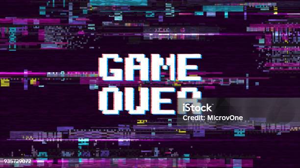 Game Over Fantastic Computer Background With Glitch Noise Retro Effect Vector Screen Stock Illustration - Download Image Now