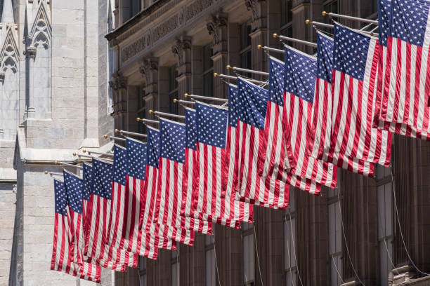 istock American flags hanging at fifth avenue, Manhattan, USA 935729480