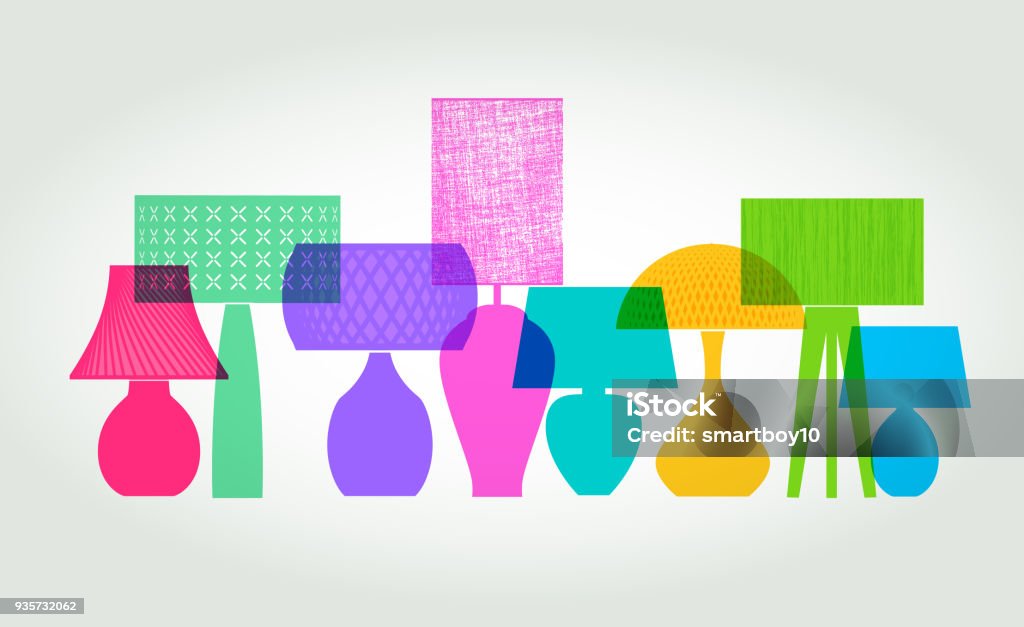 Table Lamp designs Colourful overlapping silhouettes of Table Lamps Electric Lamp stock vector