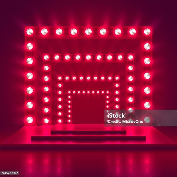 Retro Show Stage With Light Frame Decoration Game Winner Casino Vector Background Stock Illustration - Download Image Now