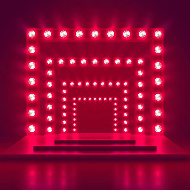 Vector illustration of Retro show stage with light frame decoration. Game winner casino vector background