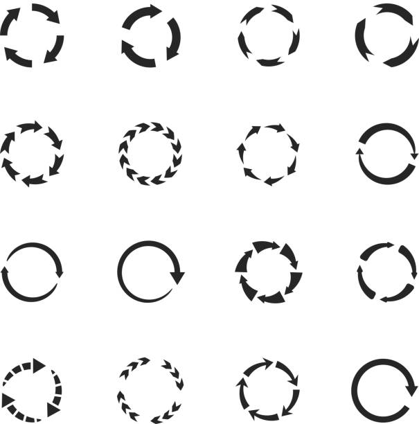 illustrations, cliparts, dessins animés et icônes de symboles de vector motion rond fléchés. icônes de flèches de cercle - continuite