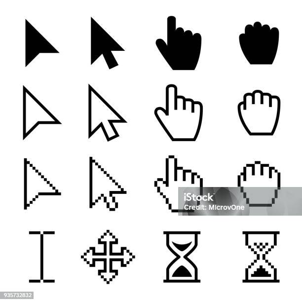 Curseurs De Flèche De Web Pointeurs Main Numérique Vectorielle Pictogrammes Noirs Vecteurs libres de droits et plus d'images vectorielles de Curseur