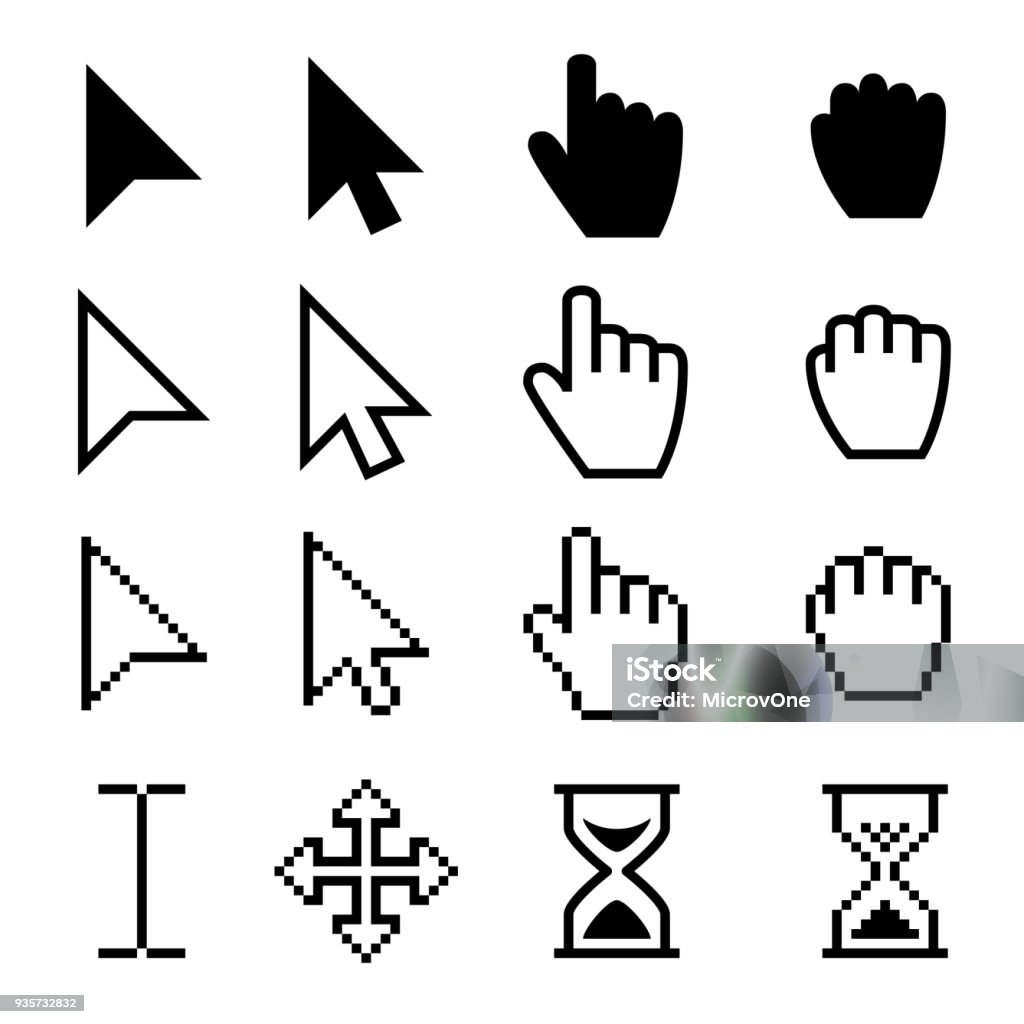 화살표 웹 커서, 디지털 핸드 포인터 벡터 검은 무늬 - 로열티 프리 커서 벡터 아트